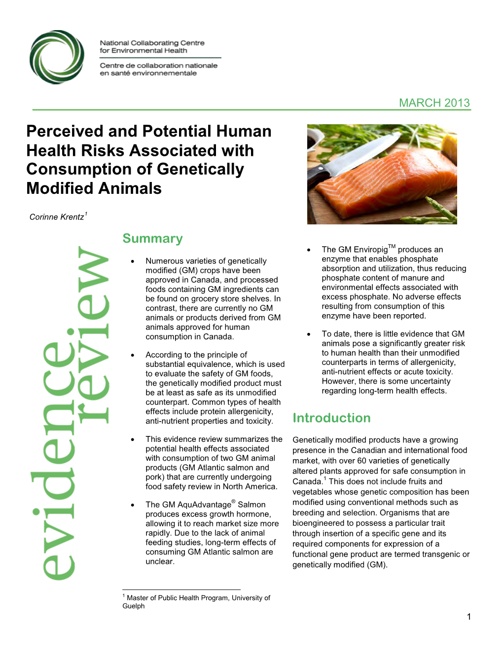 Perceived and Potential Human Health Risks Associated with Consumption of Genetically Modified Animals