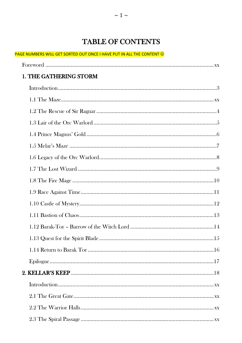 Table of Contents