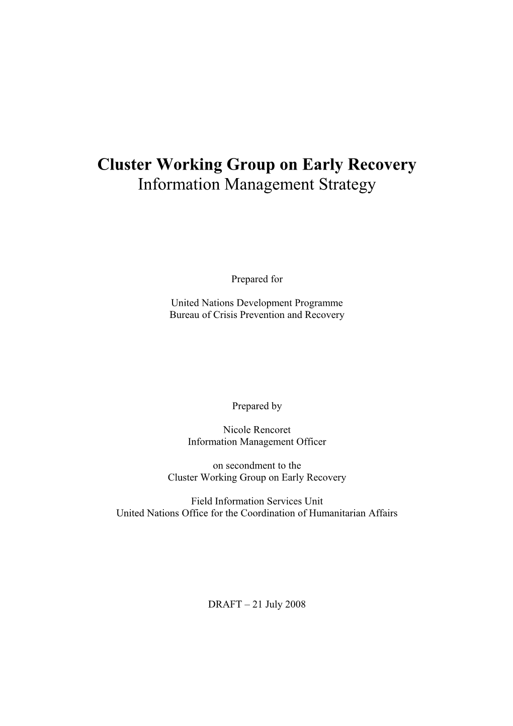 Cluster Working Group on Early Recovery