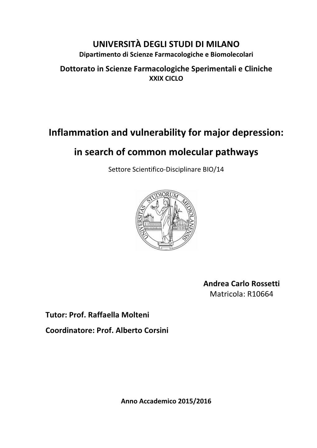 Inflammation and Vulnerability for Major Depression: in Search of Common Molecular Pathways