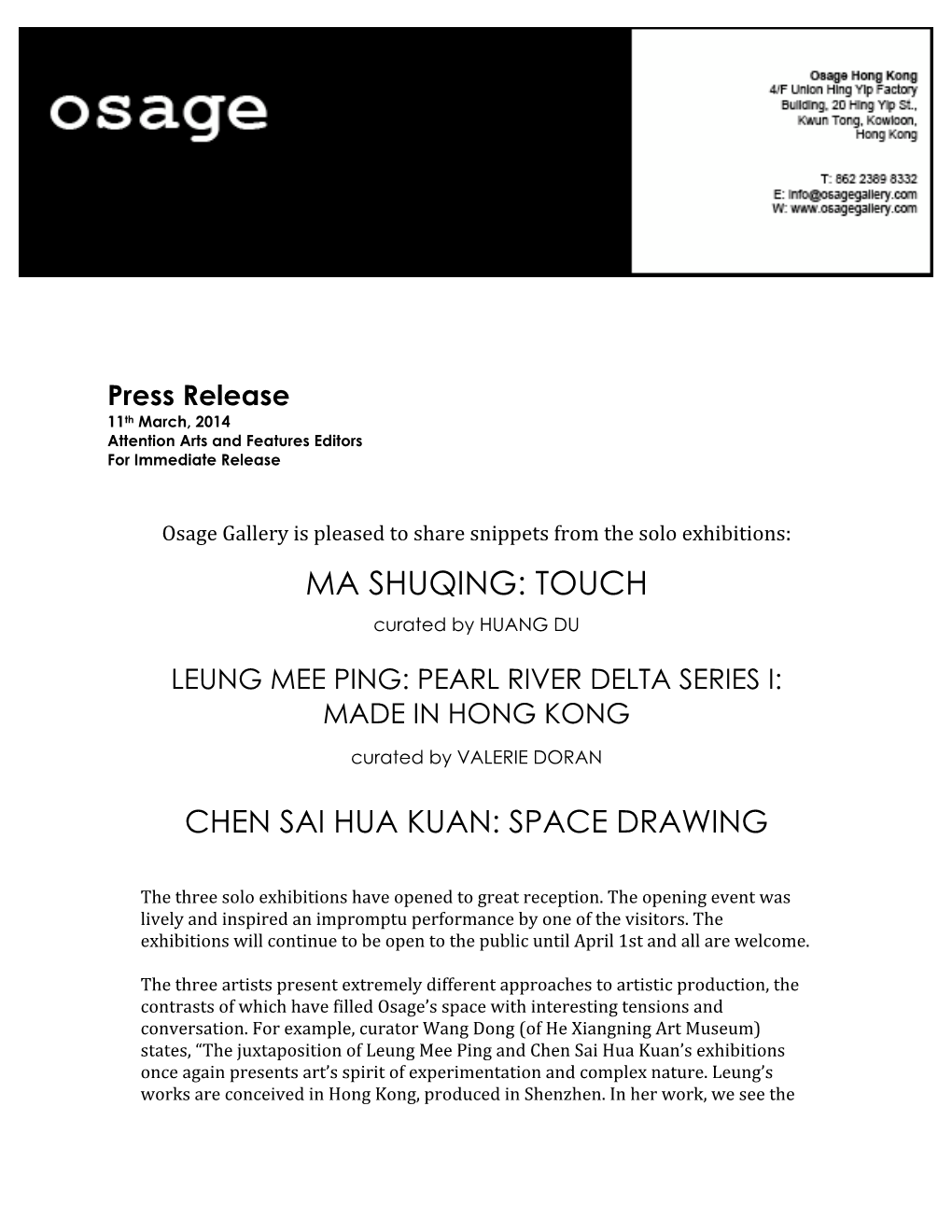 Ma Shuqing: Touch