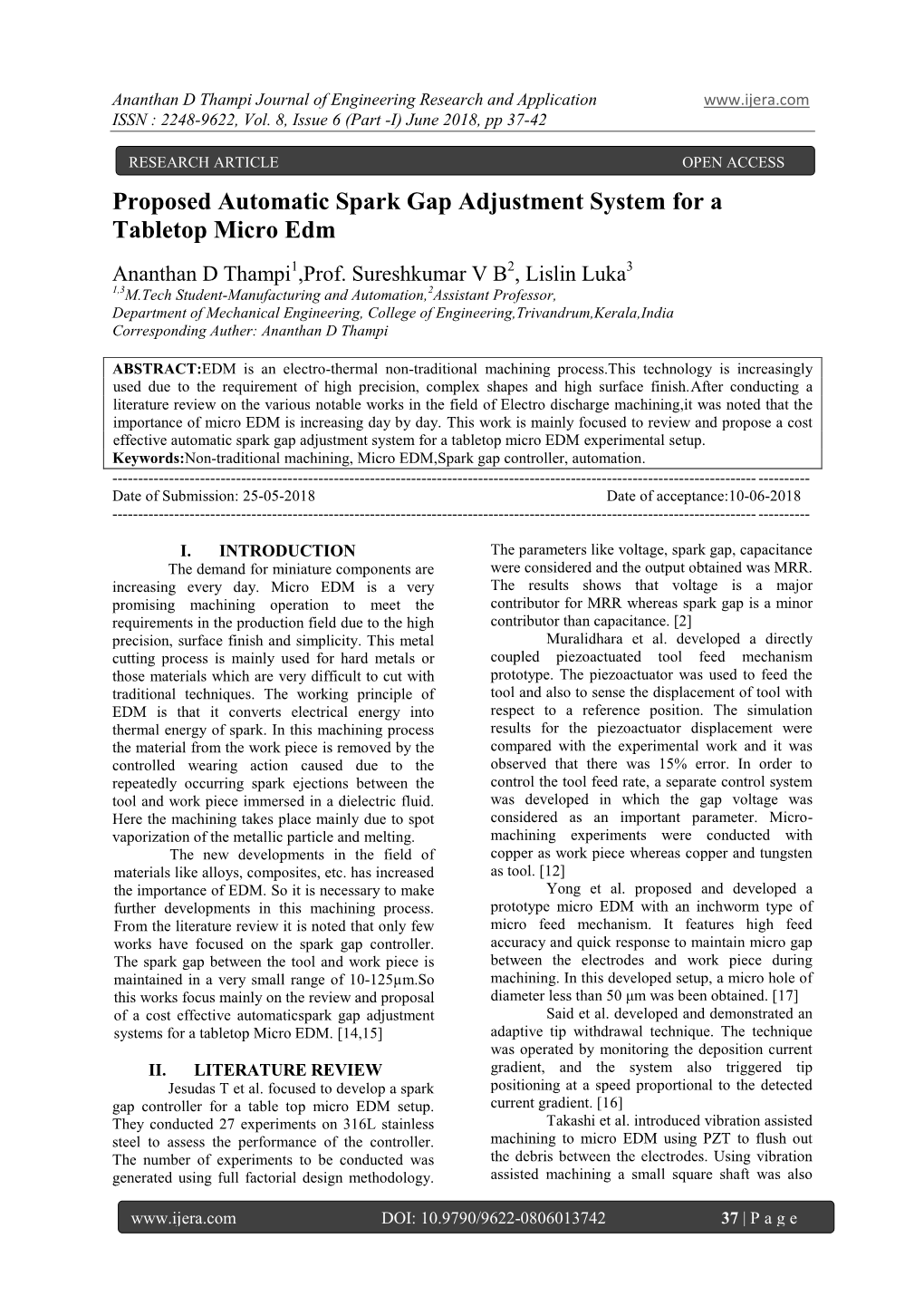 Proposed Automatic Spark Gap Adjustment System for a Tabletop Micro Edm