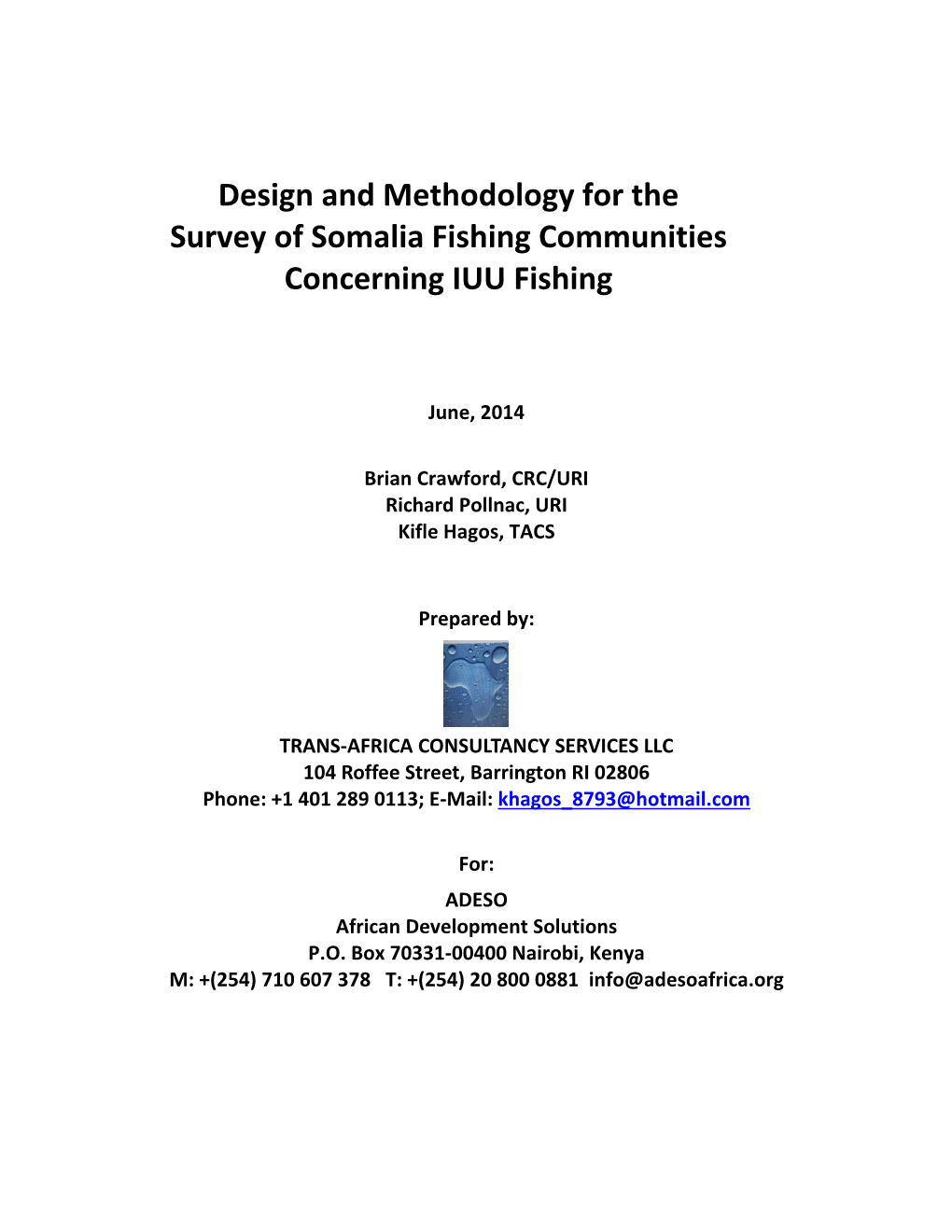 Design and Methodology for the Survey of Somalia Fishing Communities Concerning IUU Fishing