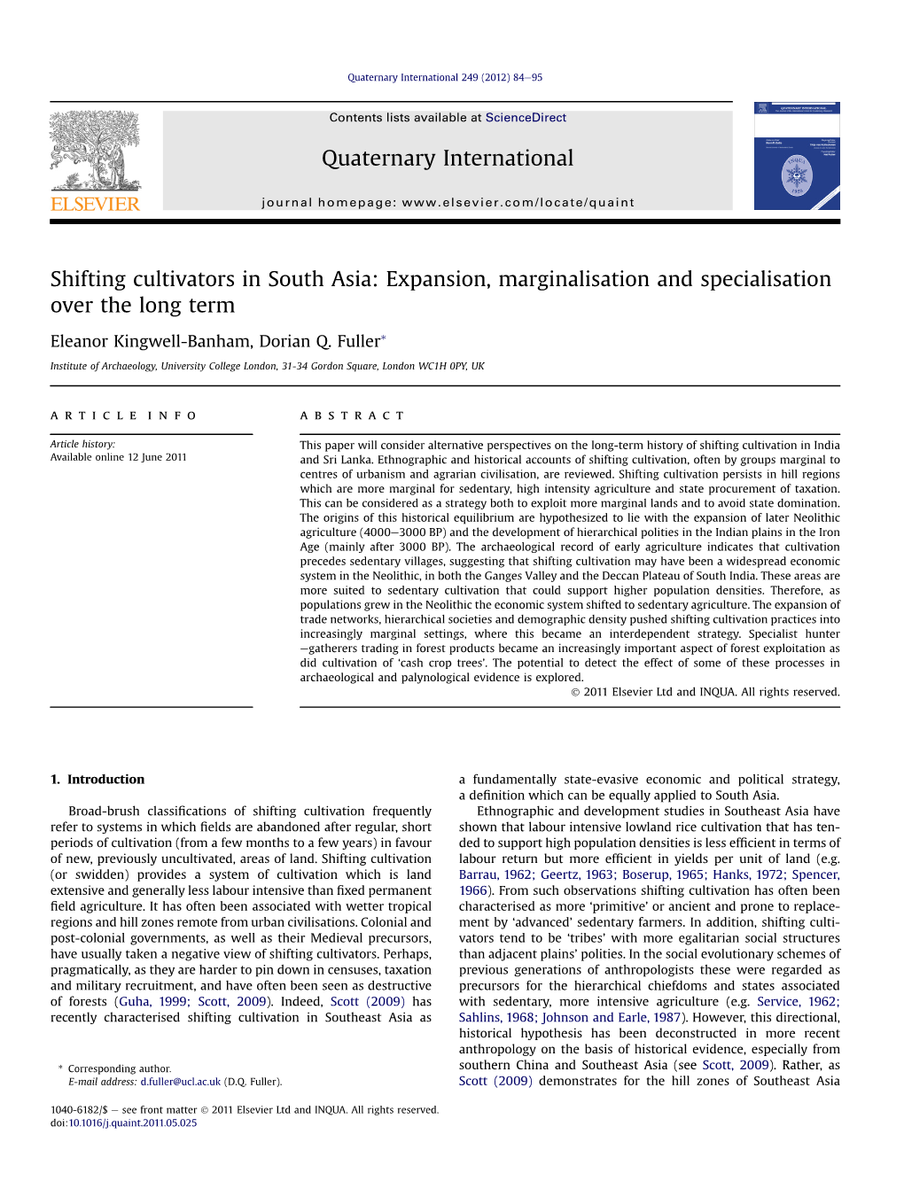 Shifting Cultivators in South Asia: Expansion, Marginalisation and Specialisation Over the Long Term