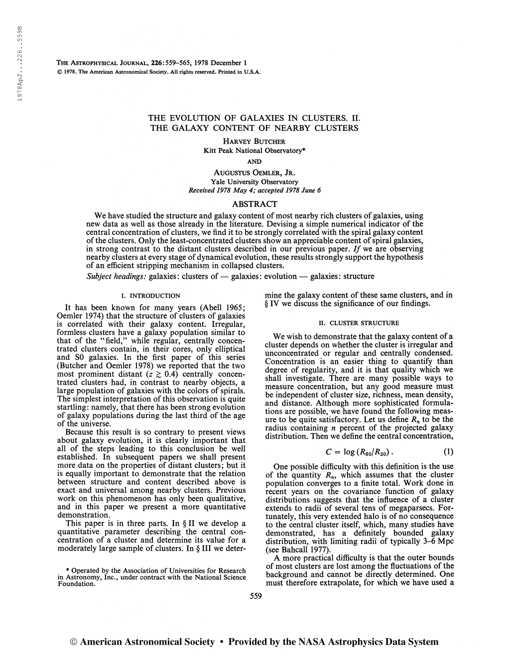 1978Apj. . .226. .559B the Astrophysical Journal, 226:559-565, 1978 December 1 © 1978. the American Astronomical Society. All R