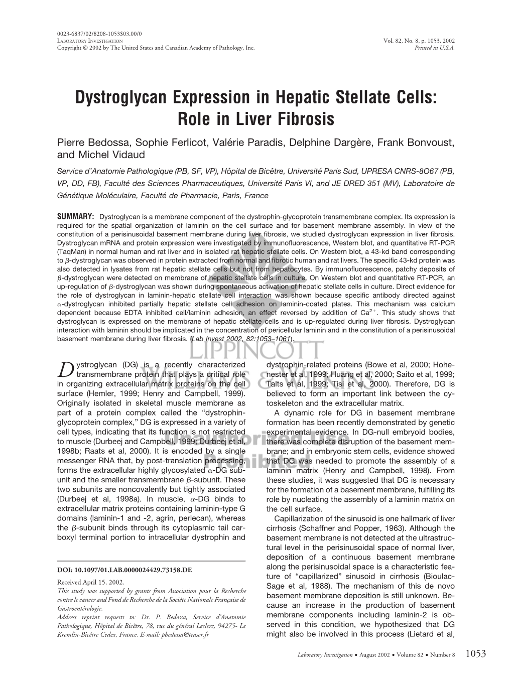 Dystroglycan Expression in Hepatic Stellate Cells: Role in Liver Fibrosis