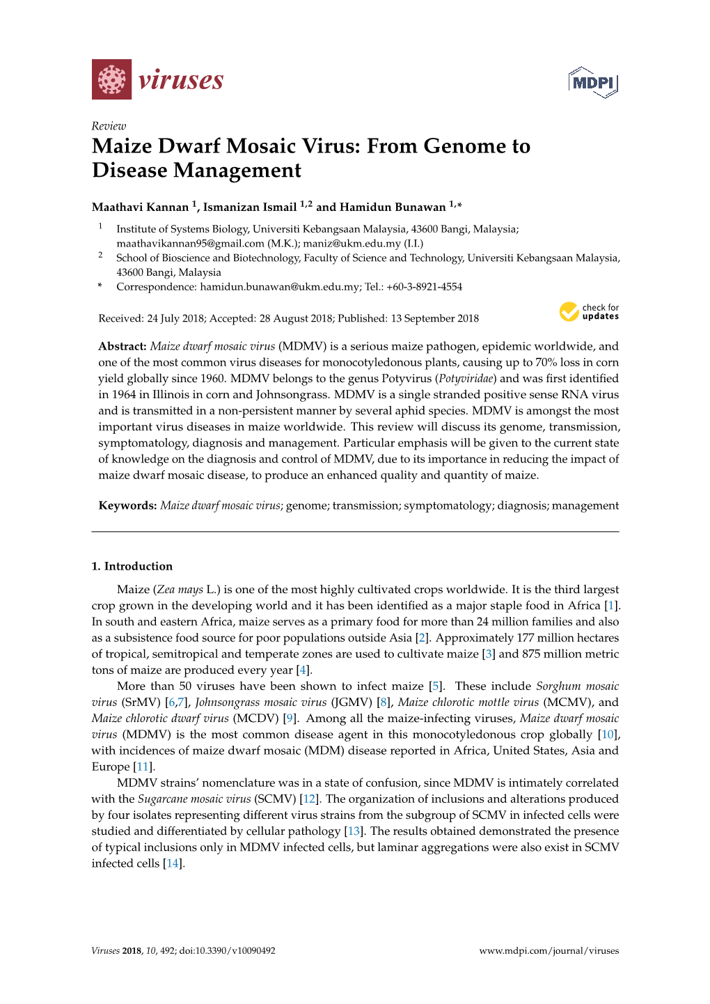 Maize Dwarf Mosaic Virus: from Genome to Disease Management