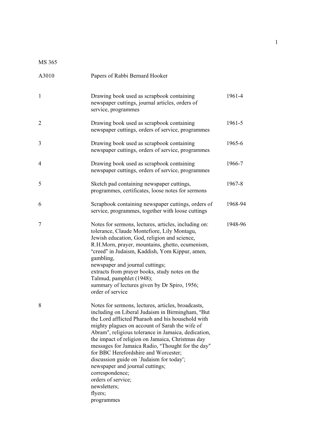 1 MS 365 A3010 Papers of Rabbi Bernard Hooker 1 Drawing Book