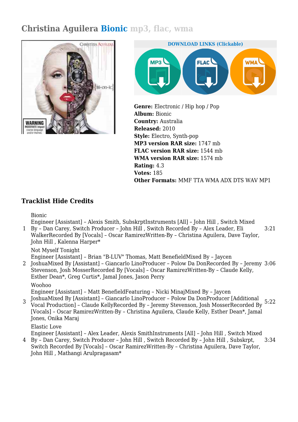 Christina Aguilera Bionic Mp3, Flac, Wma