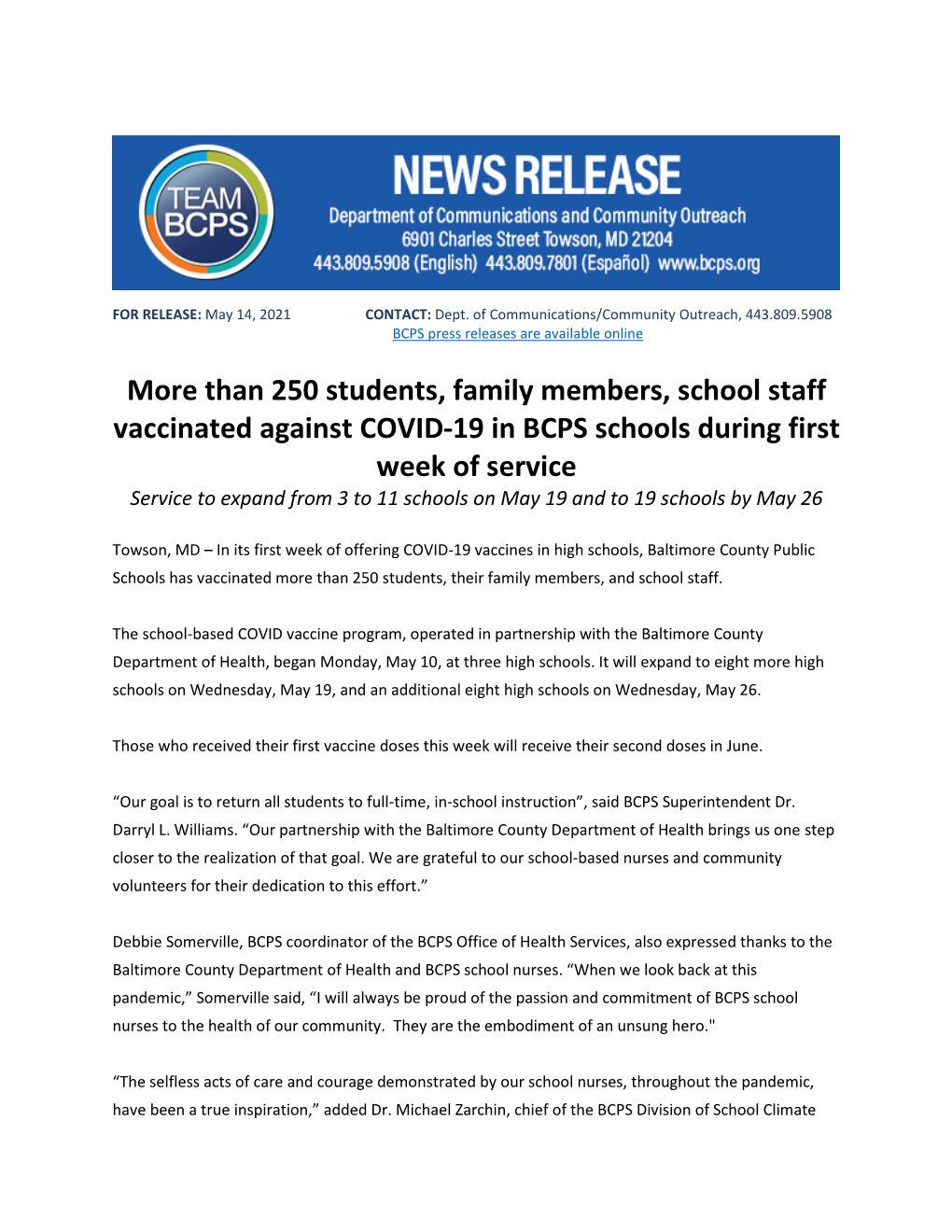 Than 250 Students, Family Members, School Staff Vaccinated Against