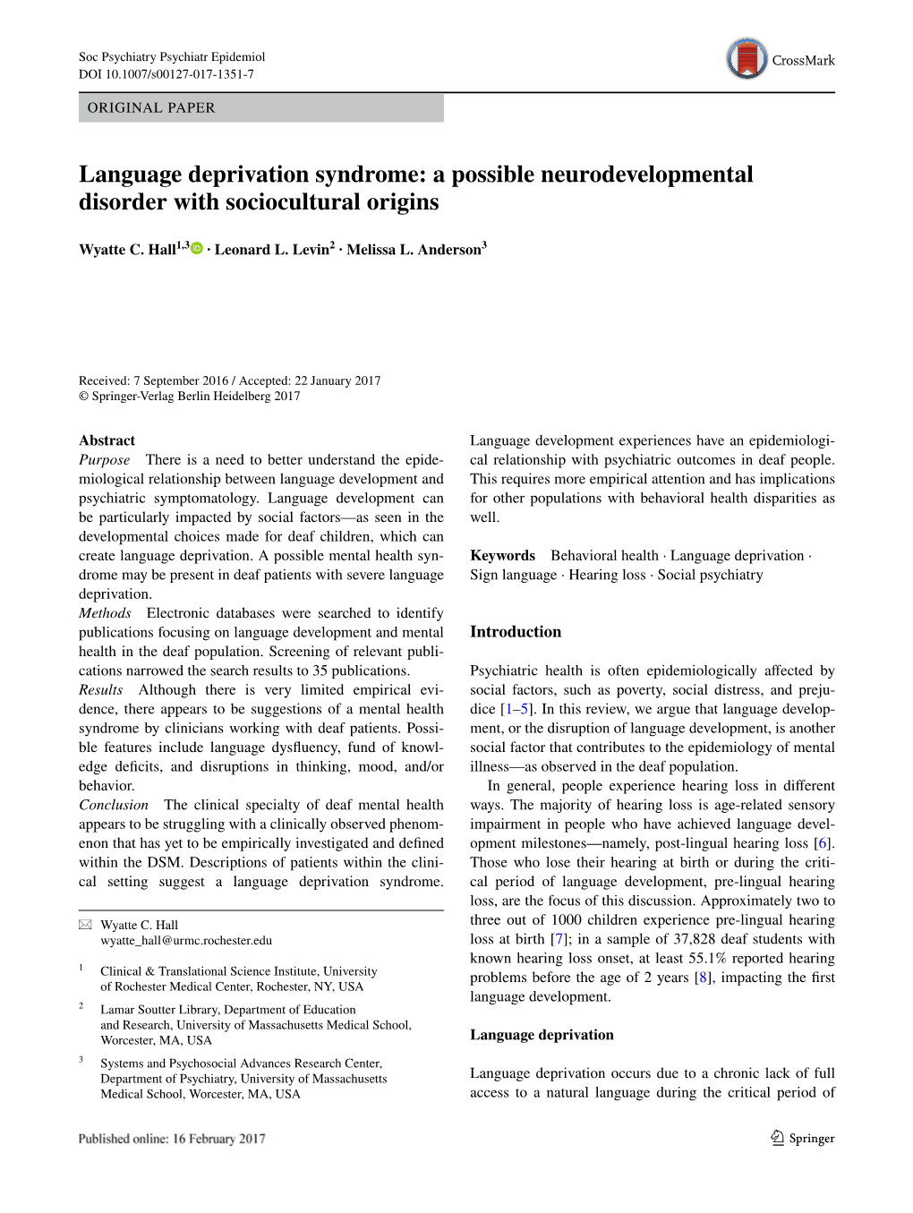 Language Deprivation Syndrome: a Possible Neurodevelopmental Disorder with Sociocultural Origins