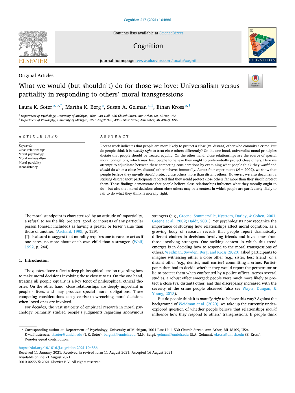 Universalism Versus Partiality in Responding to Others' Moral Transg