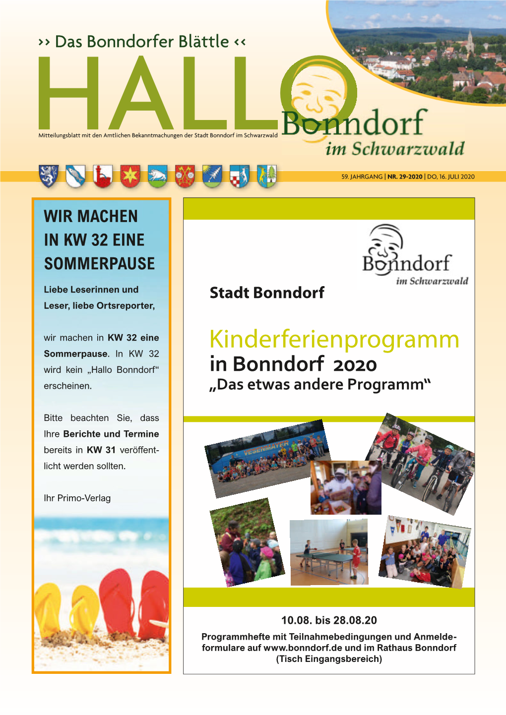 Bonndorfer Blättle | 59. JAHRGANG | Nr. 29 | Do, 16. Juli 2020