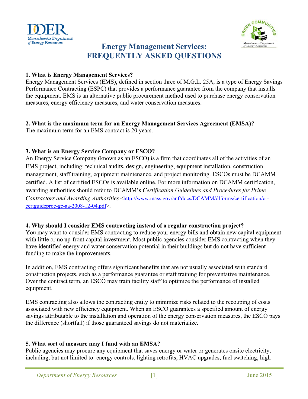 Energy Management Services: FREQUENTLY ASKED QUESTIONS