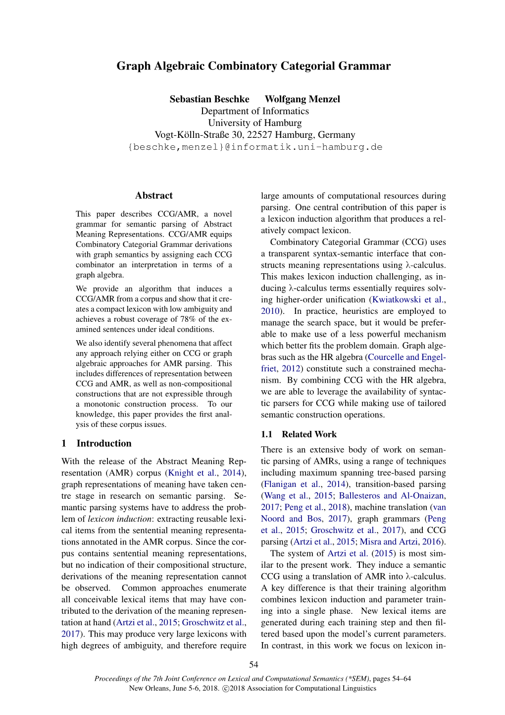 Graph Algebraic Combinatory Categorial Grammar