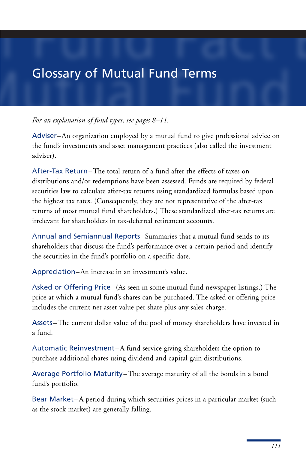 Glossary of Mutual Fund Terms