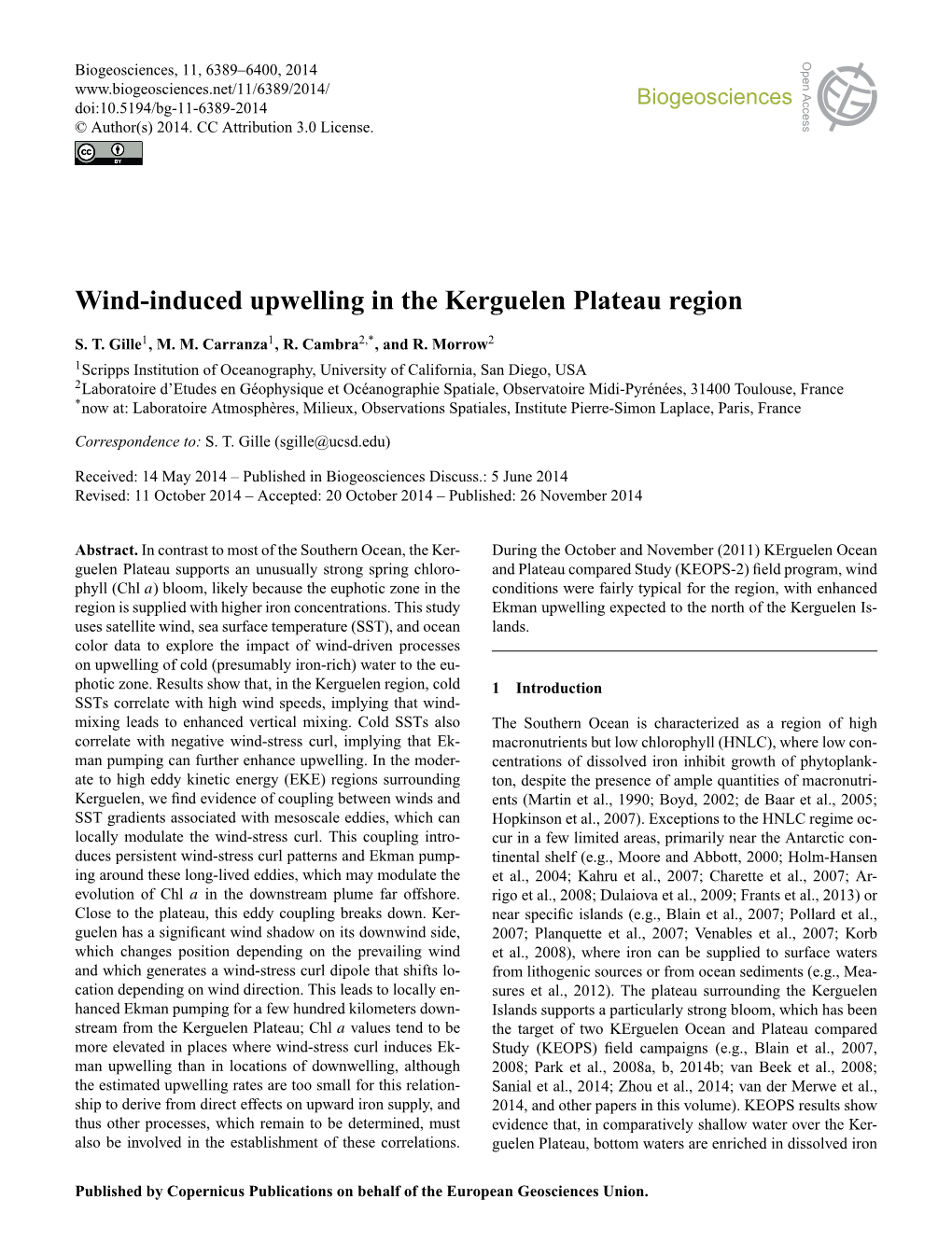 Wind-Induced Upwelling in the Kerguelen Plateau Region