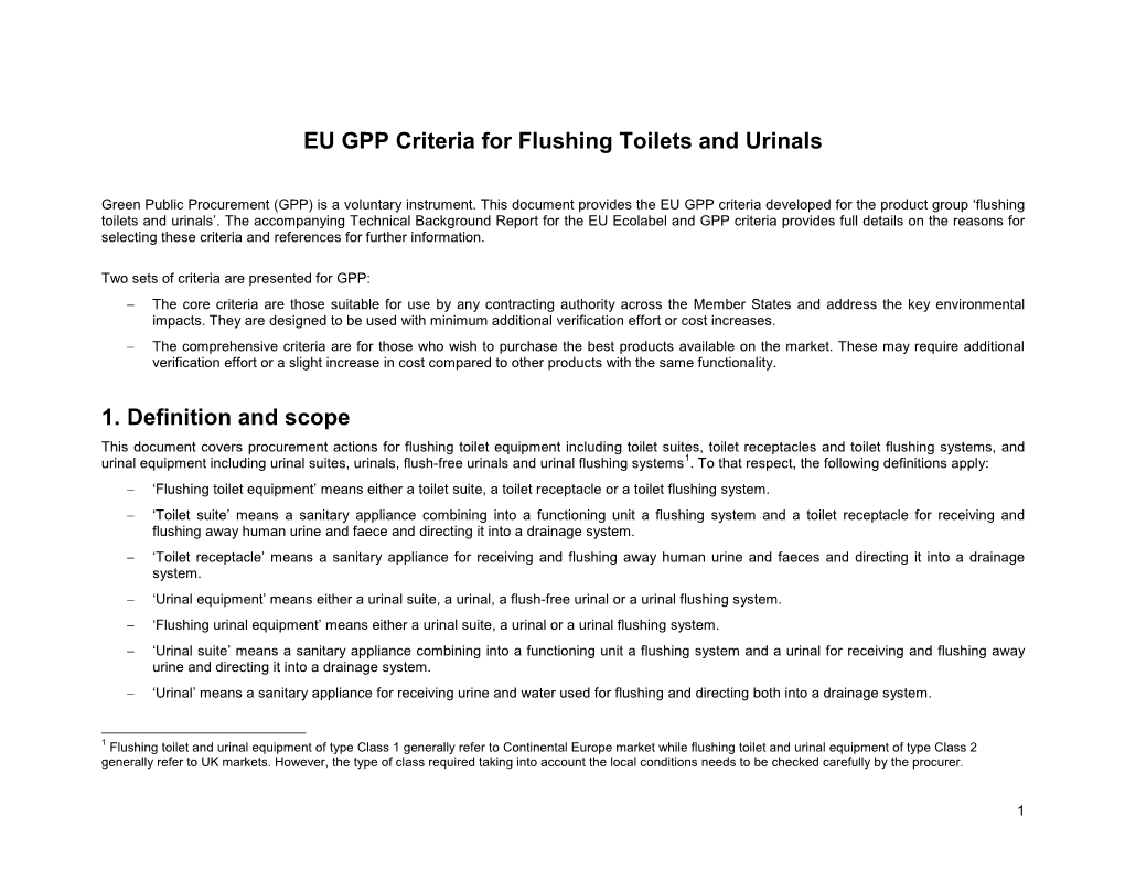 EU GPP Criteria for Flushing Toilets and Urinals 1. Definition and Scope