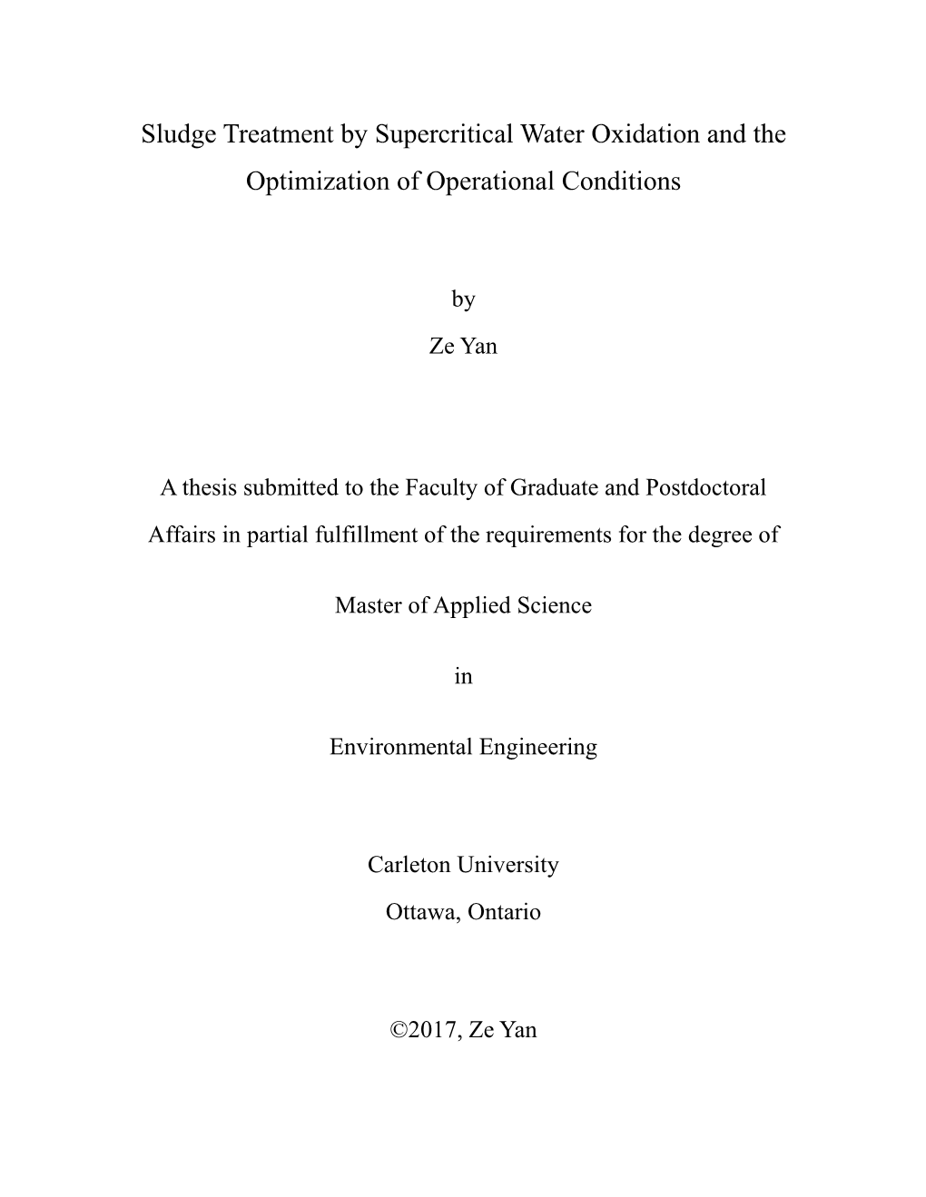 Sludge Treatment by Supercritical Water Oxidation and the Optimization of Operational Conditions