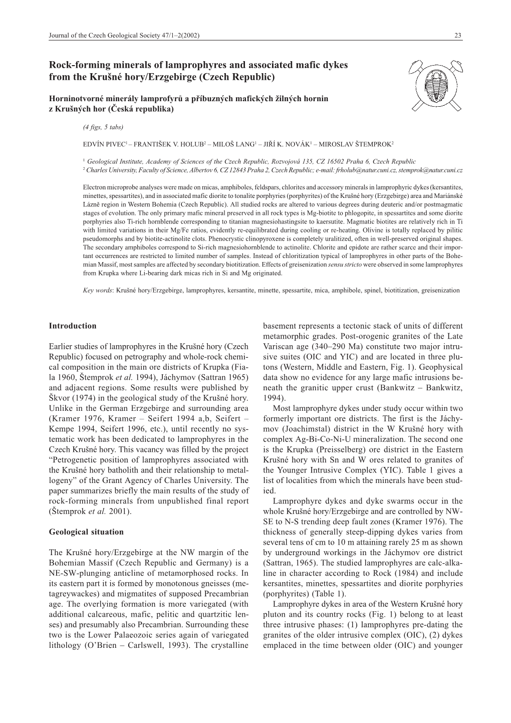 Rock-Forming Minerals of Lamprophyres and Associated Mafic Dykes from the KruNé Hory/Erzgebirge (Czech Republic)