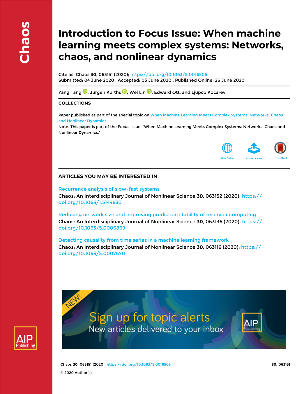 Introduction to Focus Issue: When Machine Learning Meets Complex Systems: Networks, Chaos, and Nonlinear Dynamics