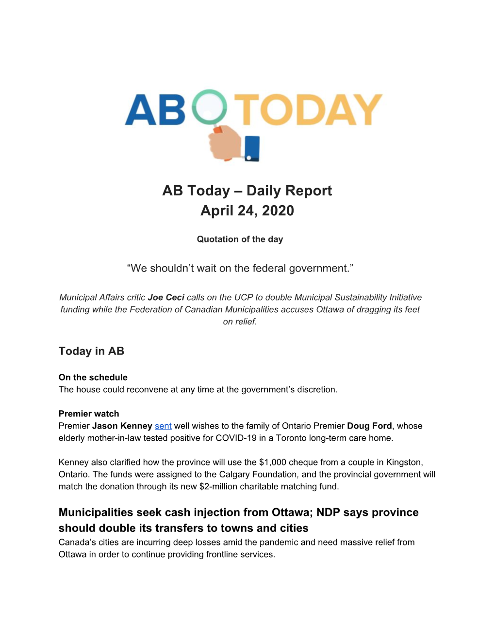 AB Today – Daily Report April 24, 2020