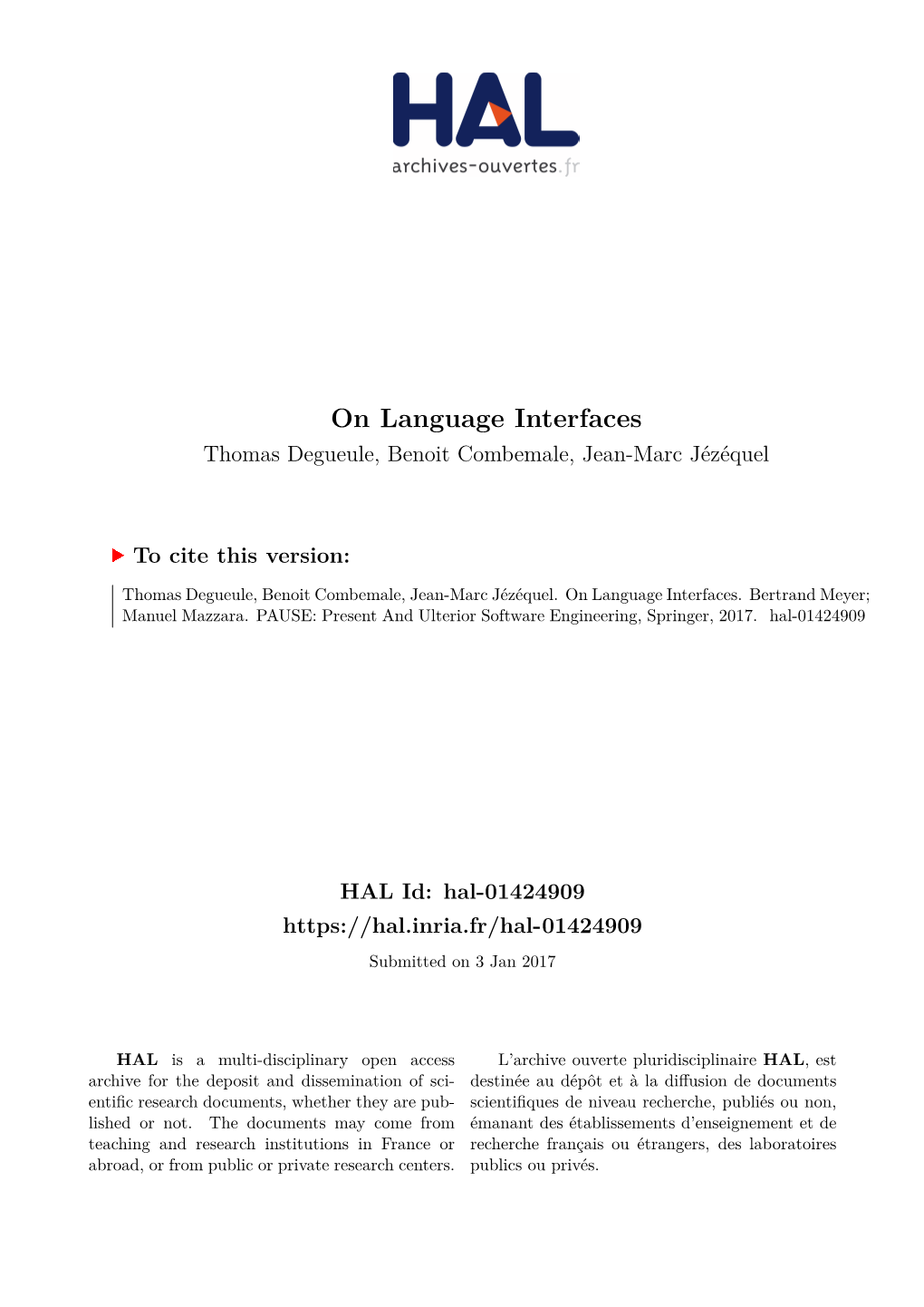 On Language Interfaces Thomas Degueule, Benoit Combemale, Jean-Marc Jézéquel