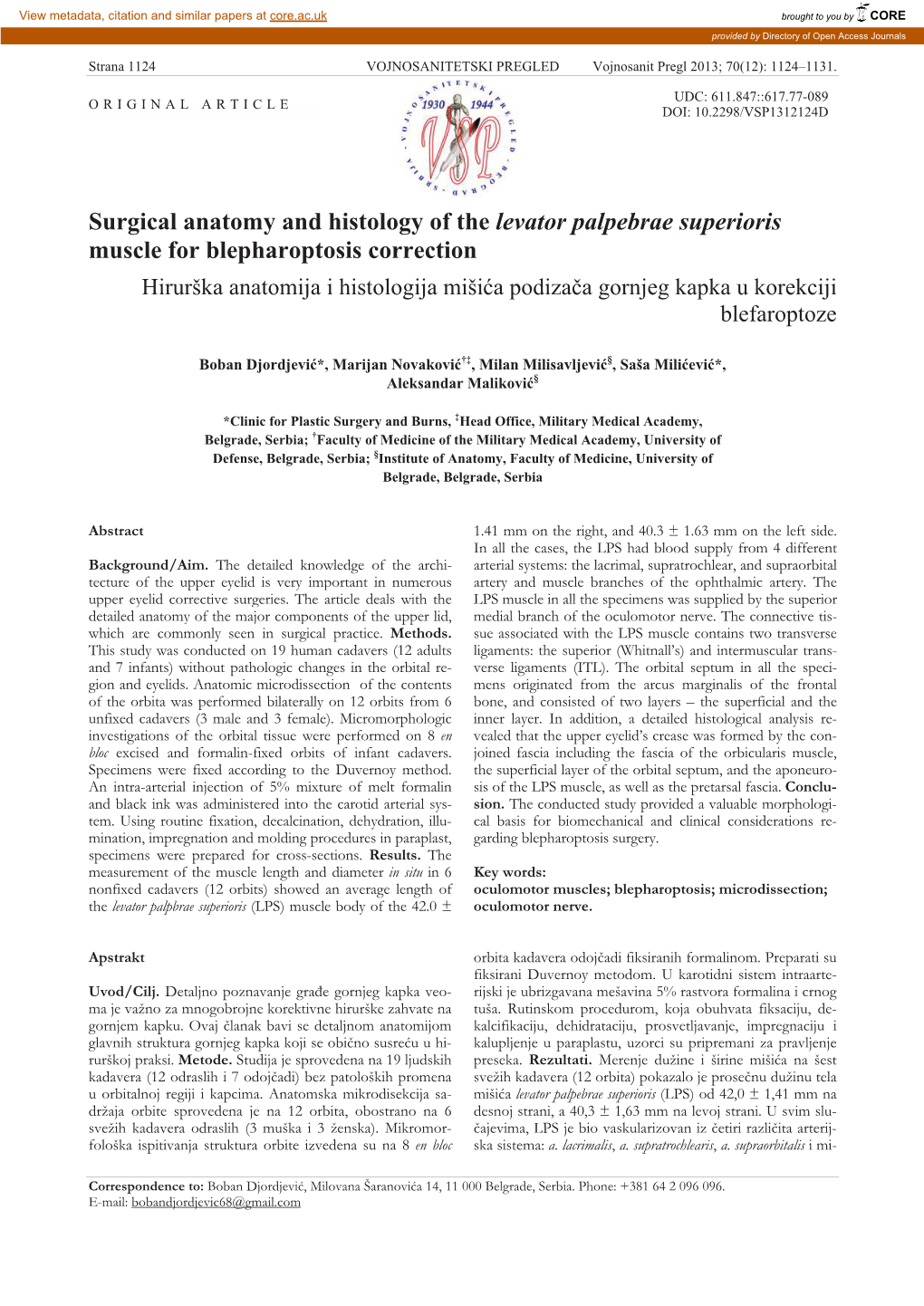 Surgical Anatomy and Histology of the Levator Palpebrae Superioris Muscle