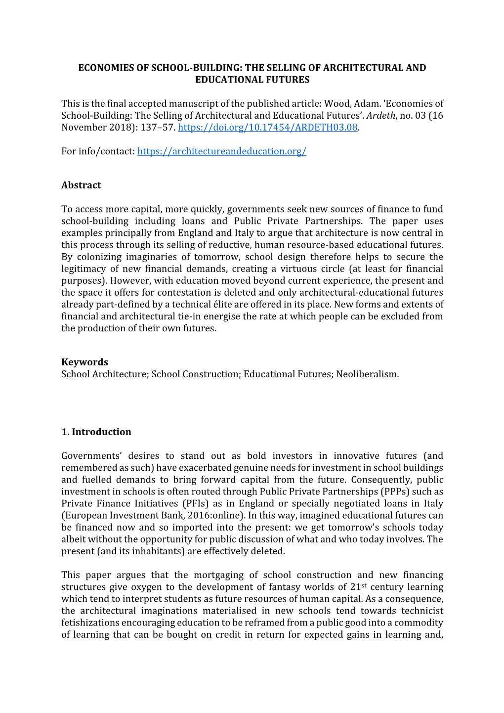 Economies of School-Building: the Selling of Architectural and Educational Futures