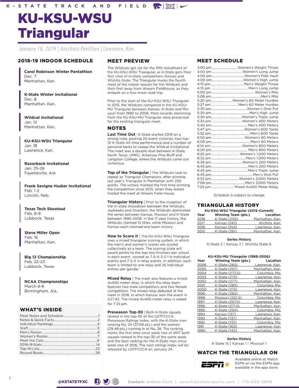 KU-KSU-WSU Triangular January 18, 2019 | Anschutz Pavillion | Lawrence, Kan