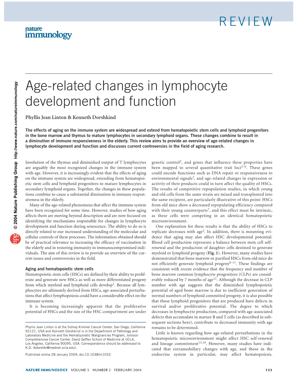 Age-Related Changes in Lymphocyte Development and Function