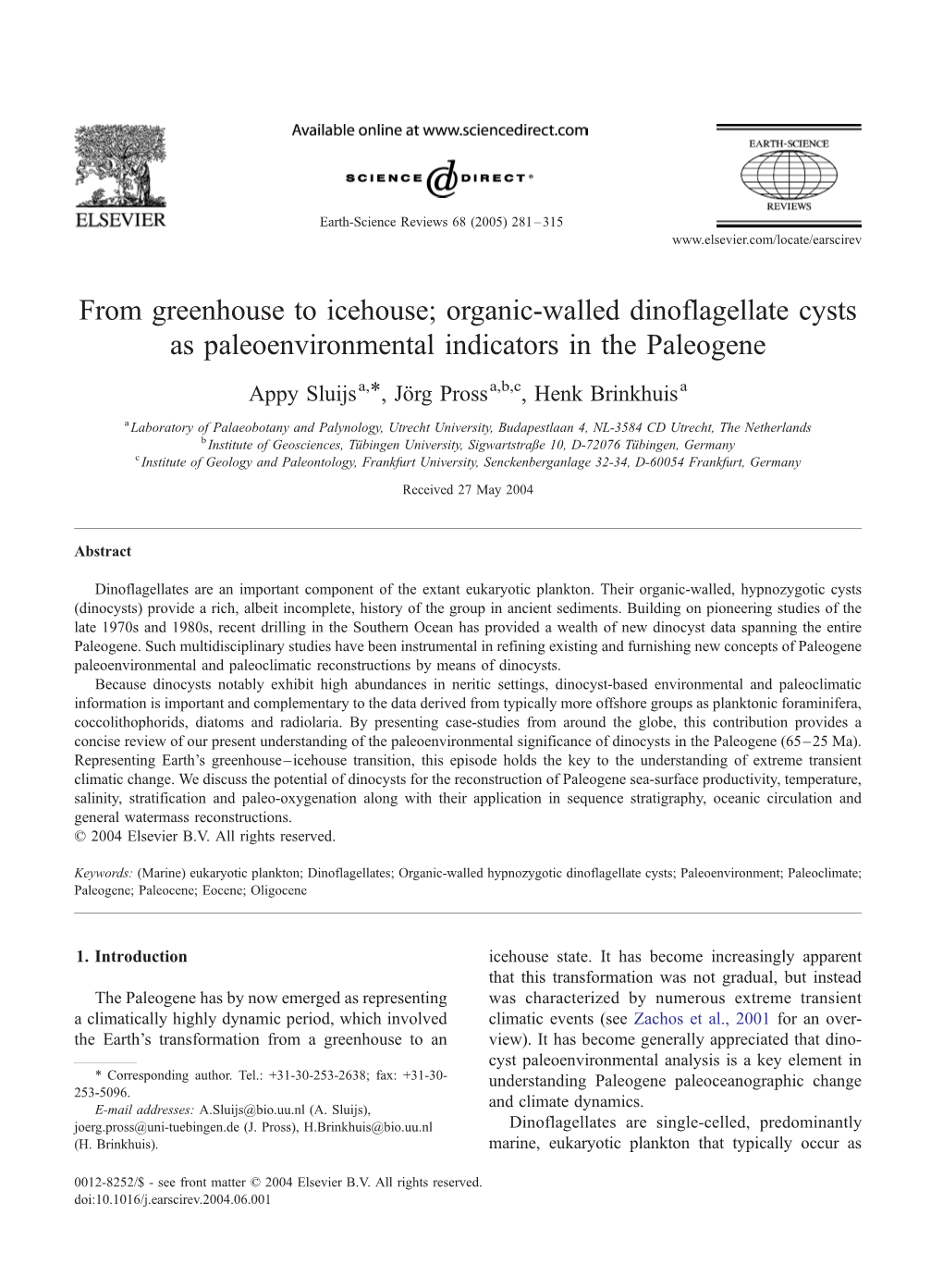 From Greenhouse to Icehouse; Organic-Walled Dinoflagellate Cysts As Paleoenvironmental Indicators in the Paleogene