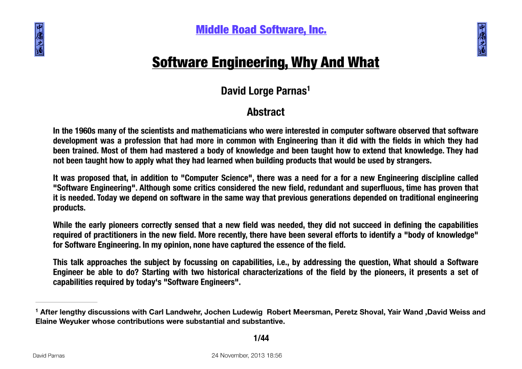 Software Engineering, Why and What