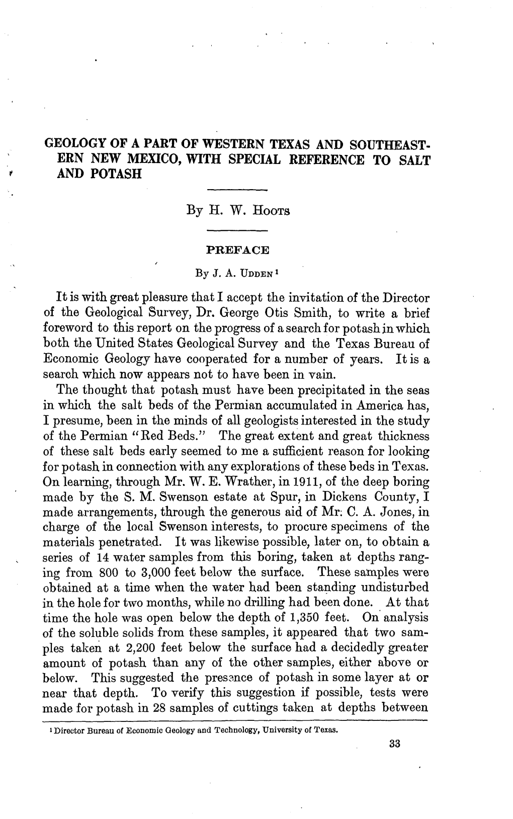 Geology of a Part of Western Texas and Southeast­ Ern New Mexico, with Special Reference to Salt and Potash