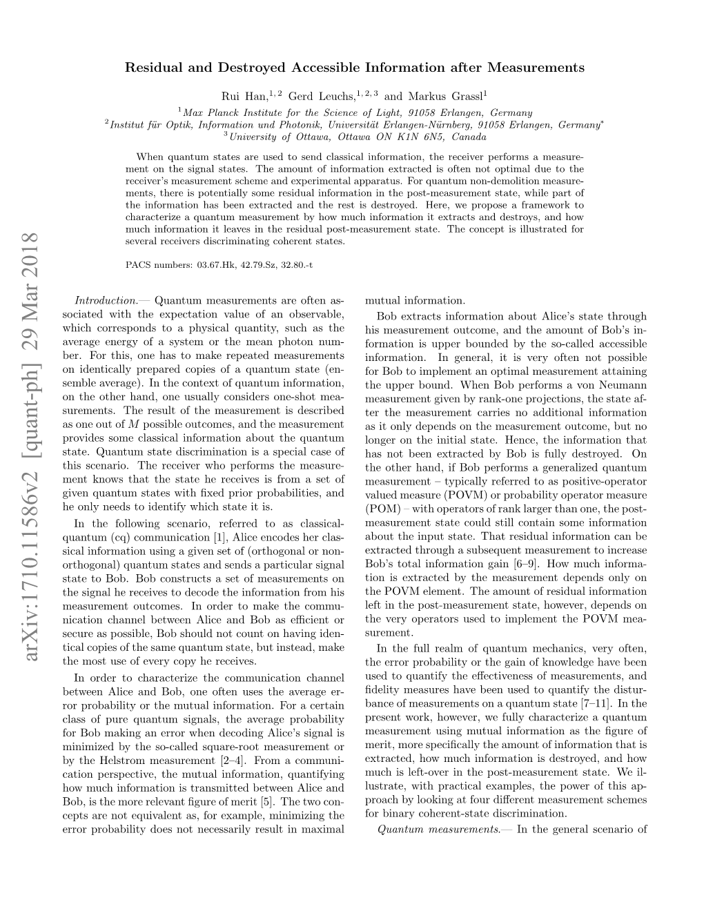 Arxiv:1710.11586V2 [Quant-Ph] 29 Mar 2018 the Most Use of Every Copy He Receives