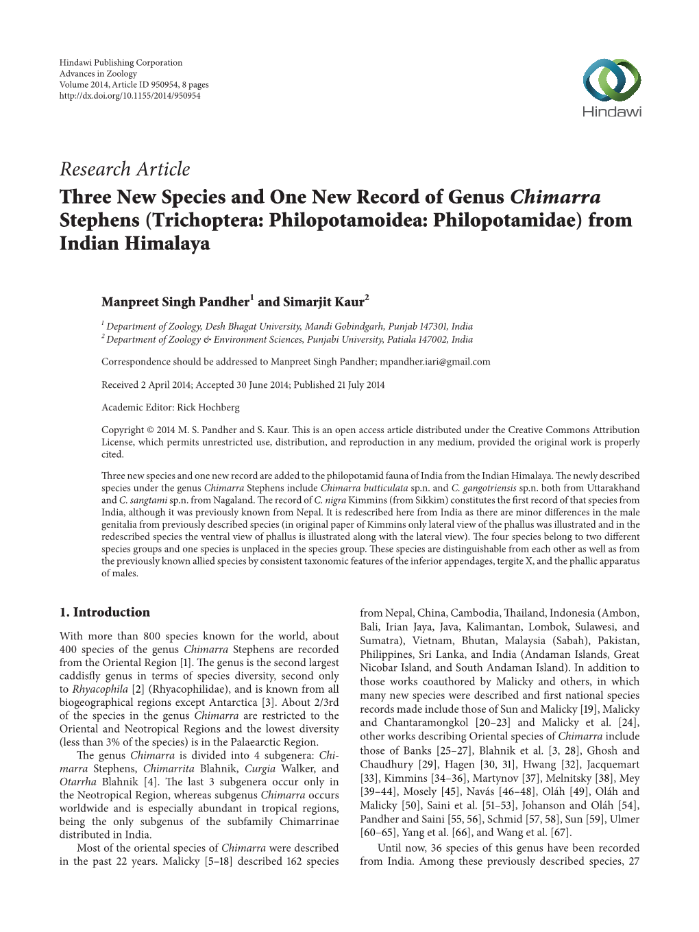 Three New Species and One New Record of Genus Chimarra Stephens (Trichoptera: Philopotamoidea: Philopotamidae) from Indian Himalaya