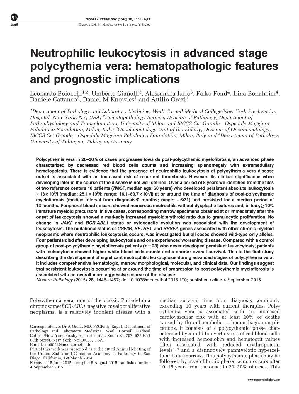 Neutrophilic Leukocytosis in Advanced Stage Polycythemia Vera
