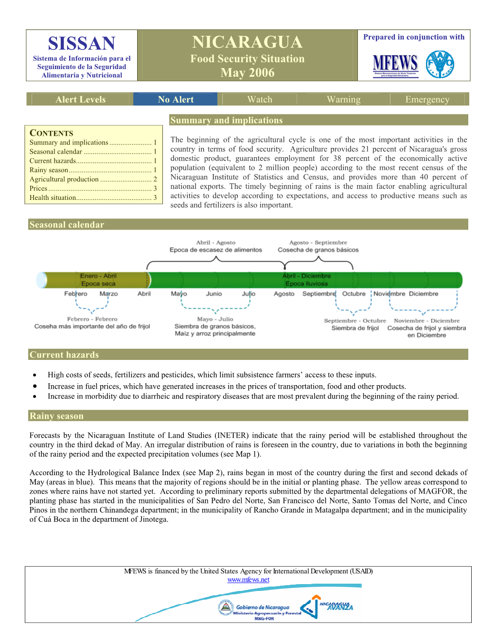 NICARAGUA Sistema De Información Para El Food Security Situation Seguimiento De La Seguridad Alimentaria Y Nutricional May 2006