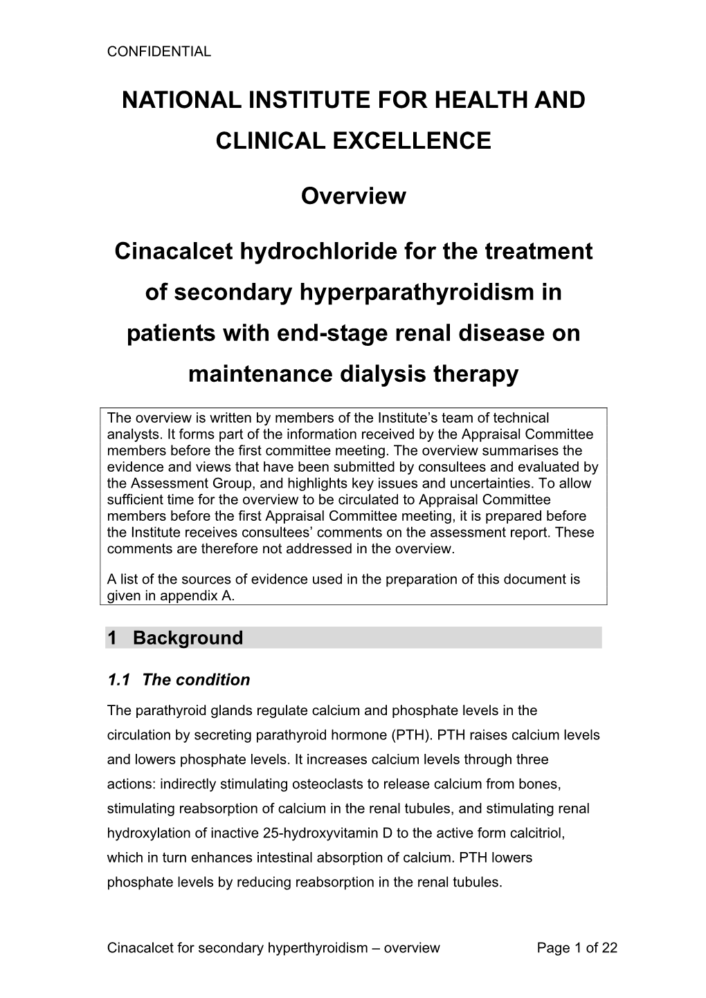 Hyperparathyroidism – Cinacalcet HCI, Overview