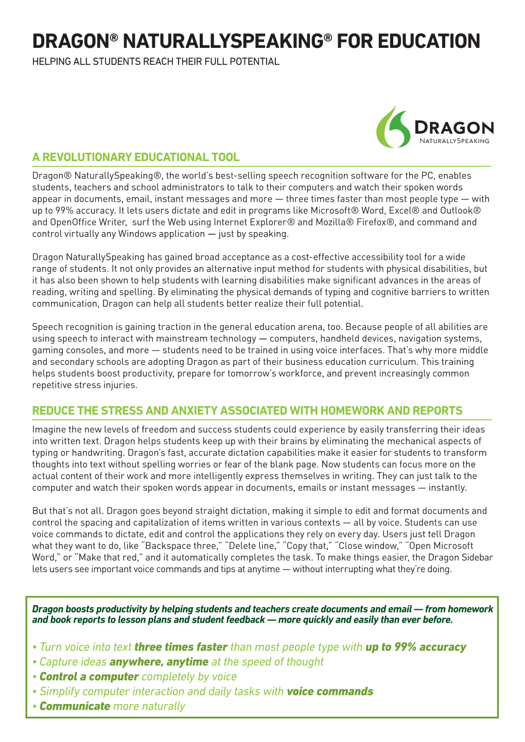 Dragon® Naturallyspeaking® for Education Helping All Students Reach Their Full Potential