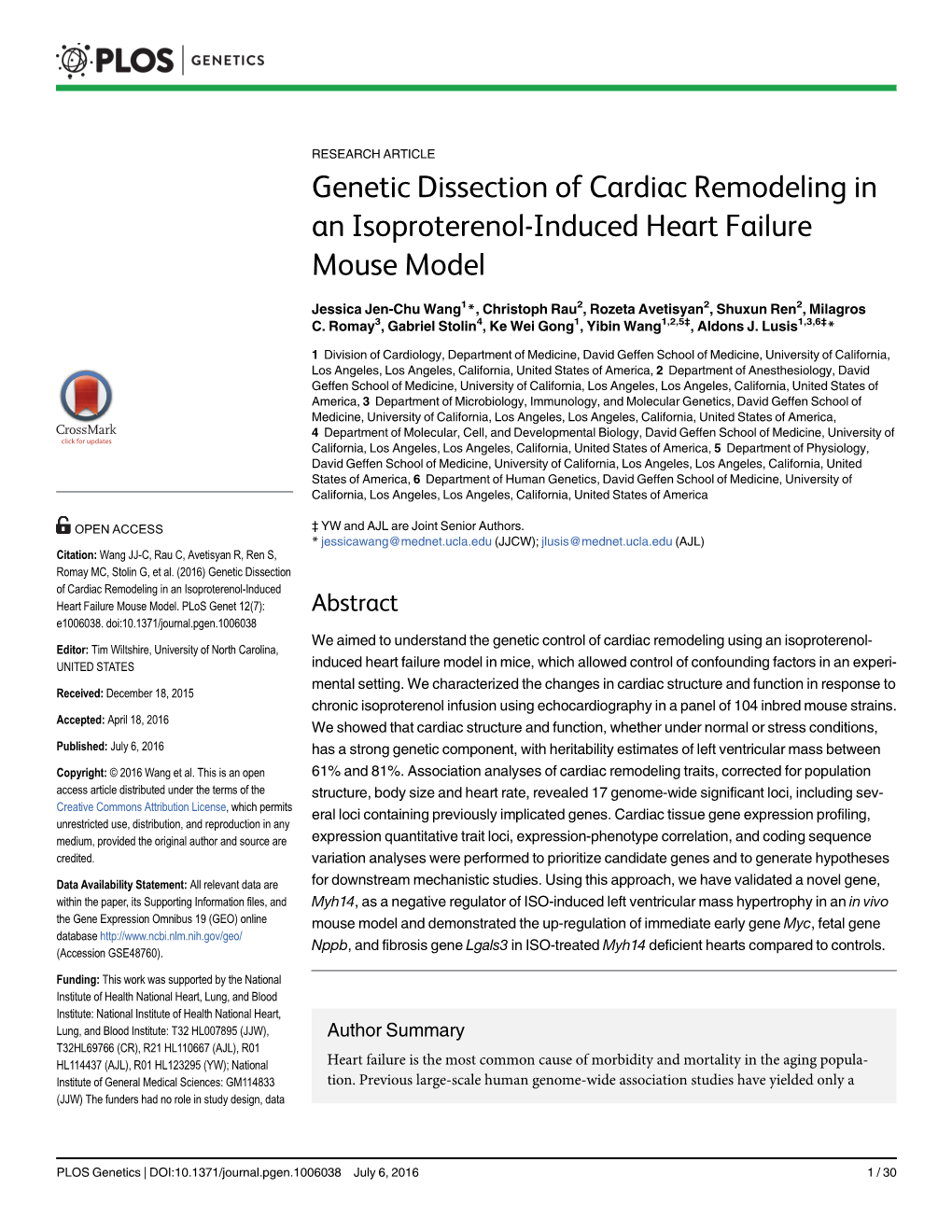 Genetic Dissection of Cardiac Remodeling in an Isoproterenol-Induced Heart Failure Mouse Model