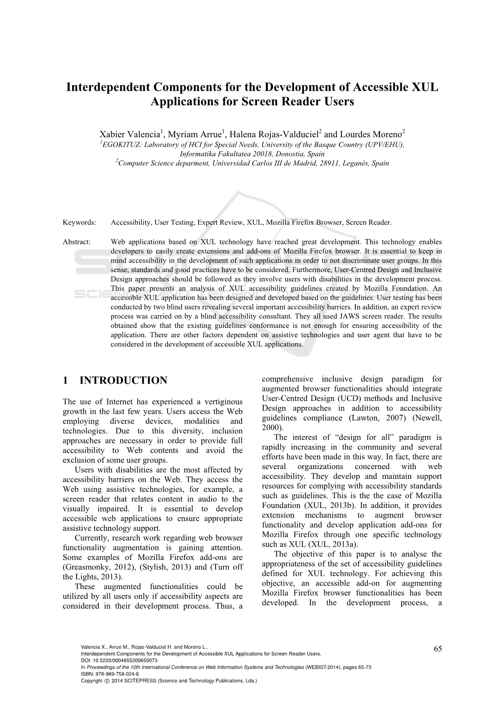 Interdependent Components for the Development of Accessible XUL Applications for Screen Reader Users