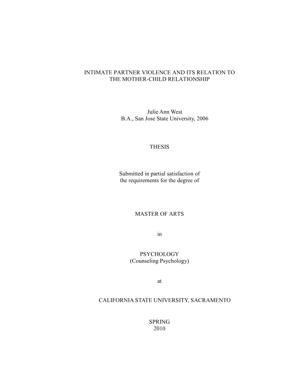 Intimate Partner Violence and Its Relation to the Mother-Child Relationship