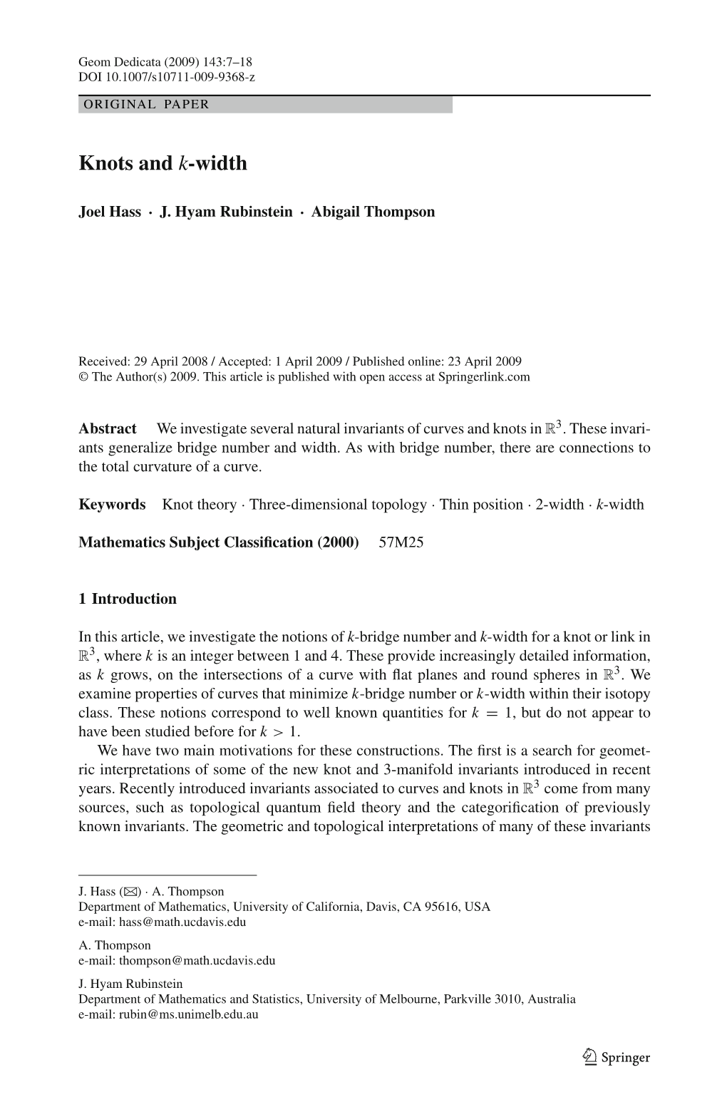 Knots and K-Width