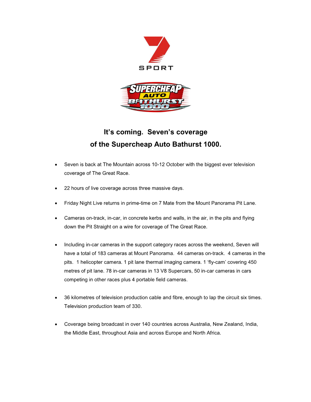 It's Coming. Seven's Coverage of the Supercheap Auto Bathurst 1000