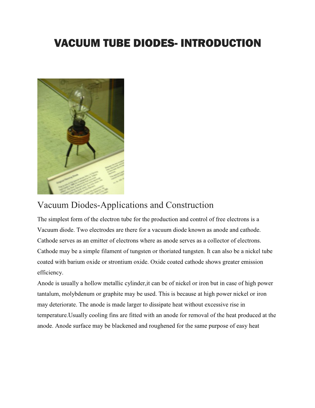 Vacuum Tube Diodes- Introduction