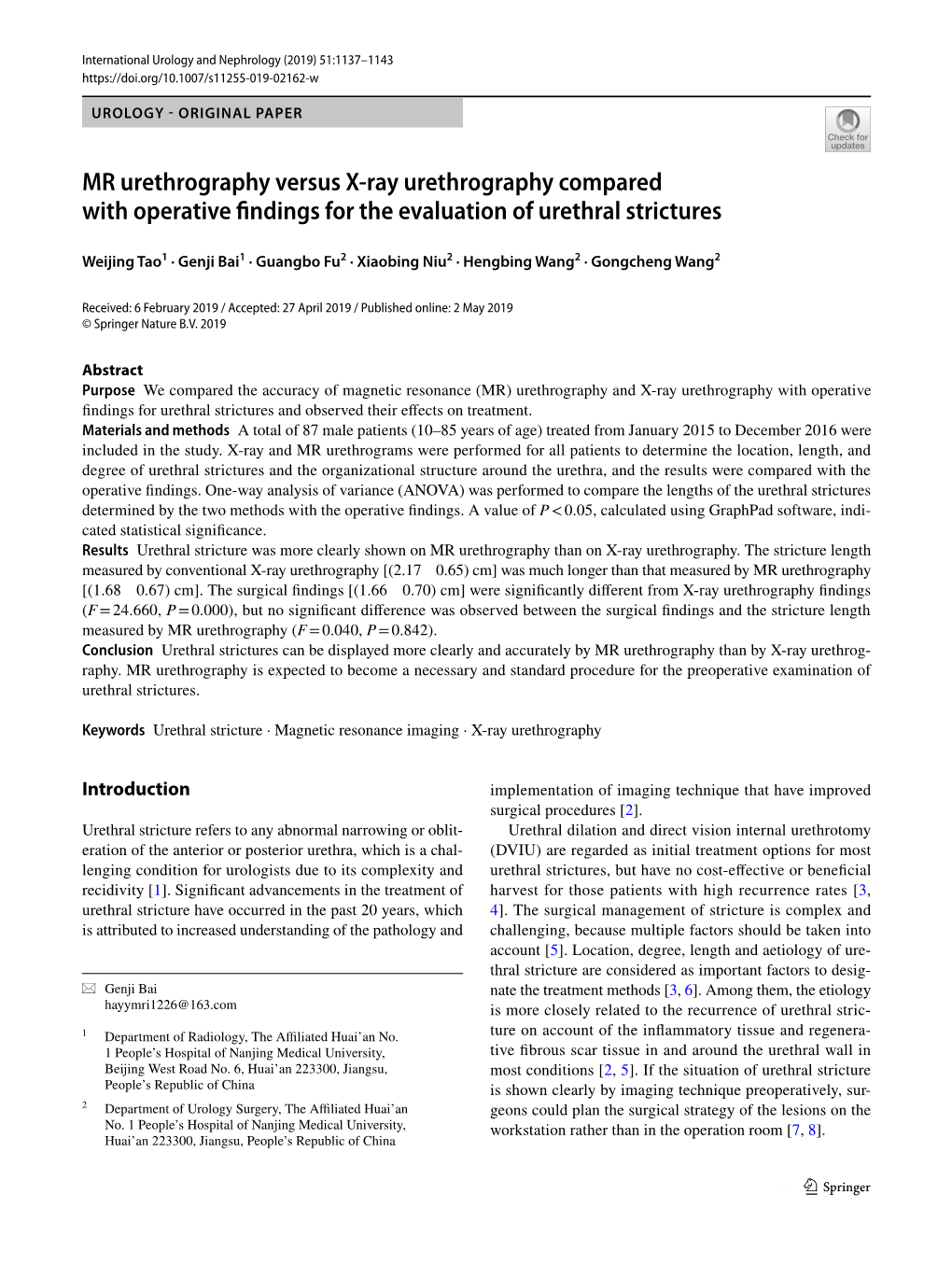 MR Urethrography Versus X-Ray Urethrography Compared with Operative Findings for the Evaluation of Urethral Strictures