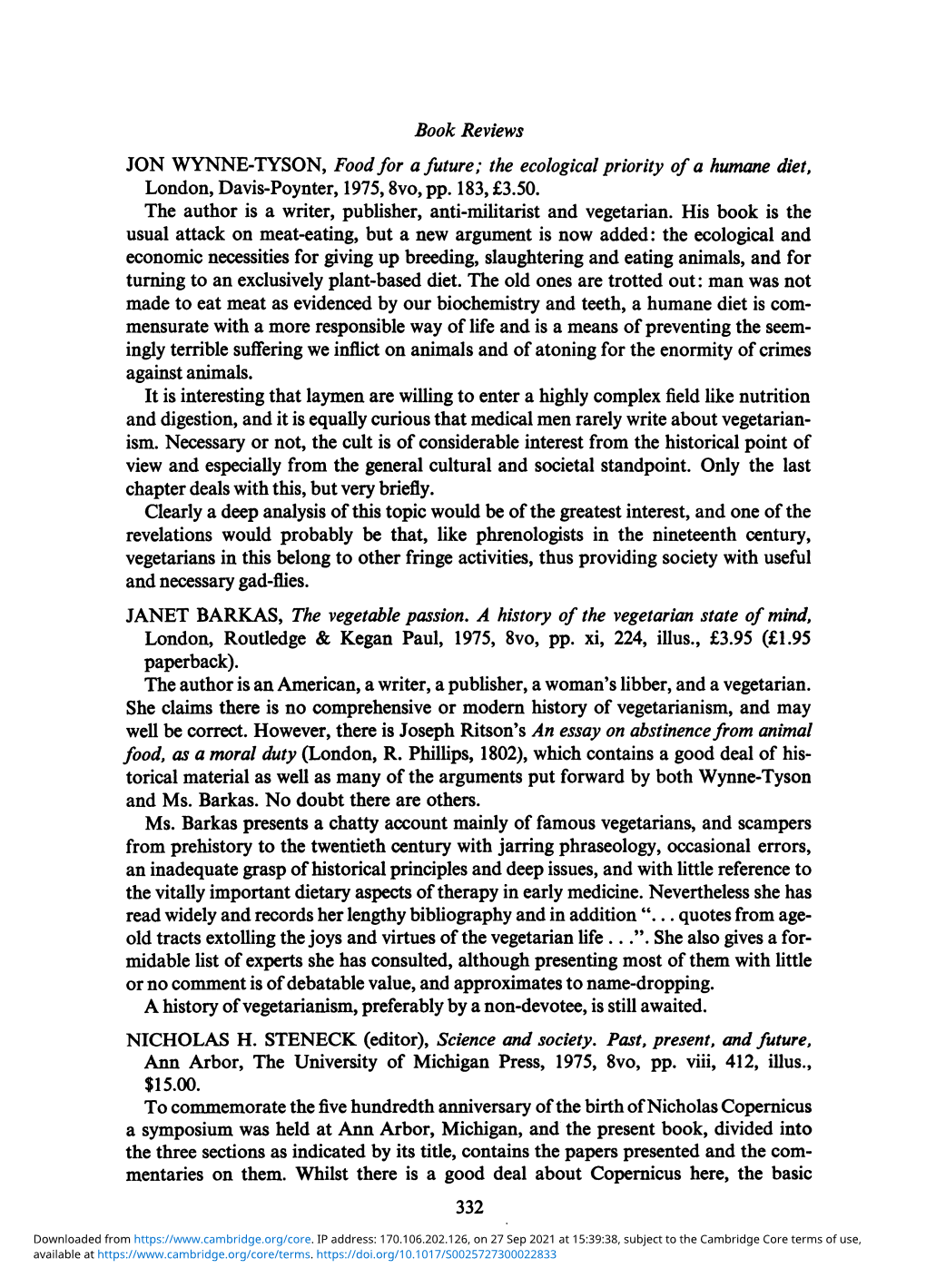 The Author Is Anamerican, Awriter, a Publisher, a Woman's Libber, and a Vegetarian. from Prehistory to the Twentieth Century