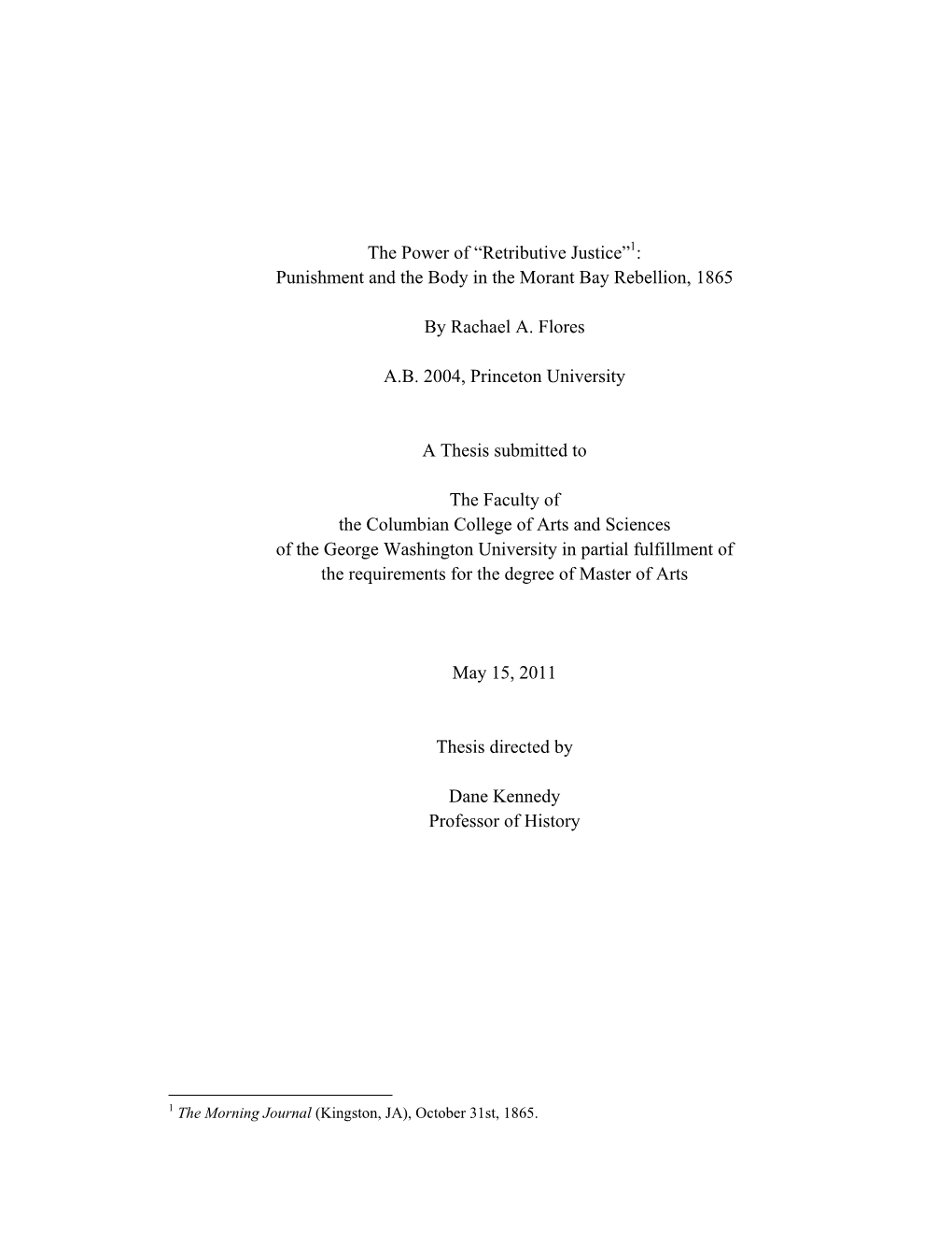 Punishment and the Body in the Morant Bay Rebellion, 1865 By