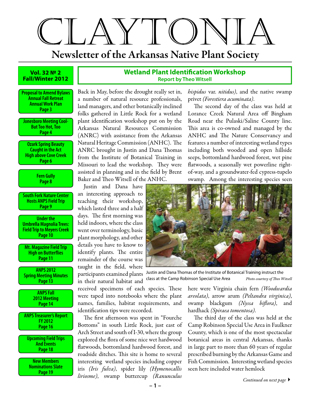 Newsletter of the Arkansas Native Plant Society